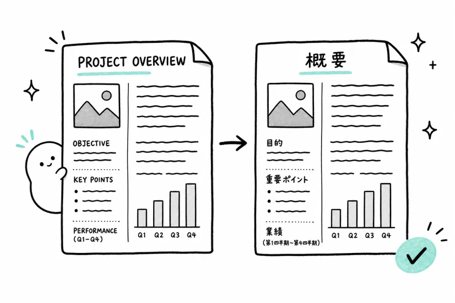 A document and its translation side by side with identical layout