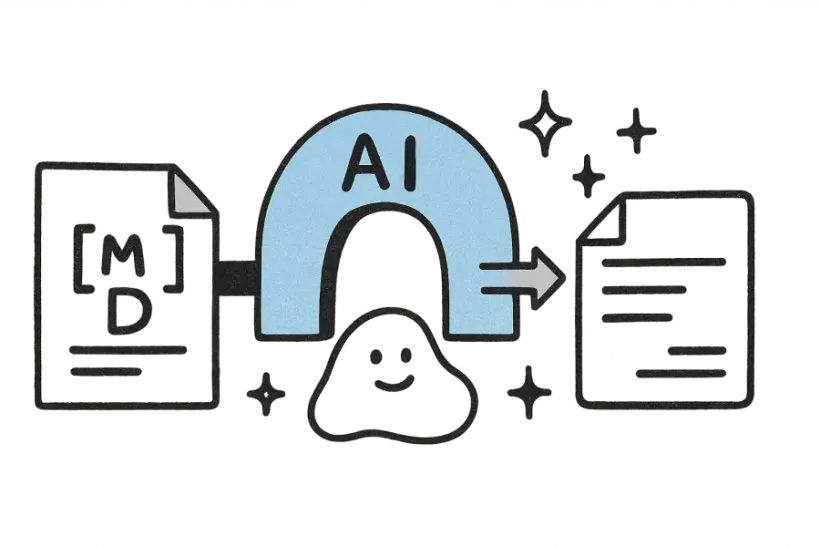 ملف Markdown يمر عبر بوابة ذكاء اصطناعي ويخرج مترجمًا
