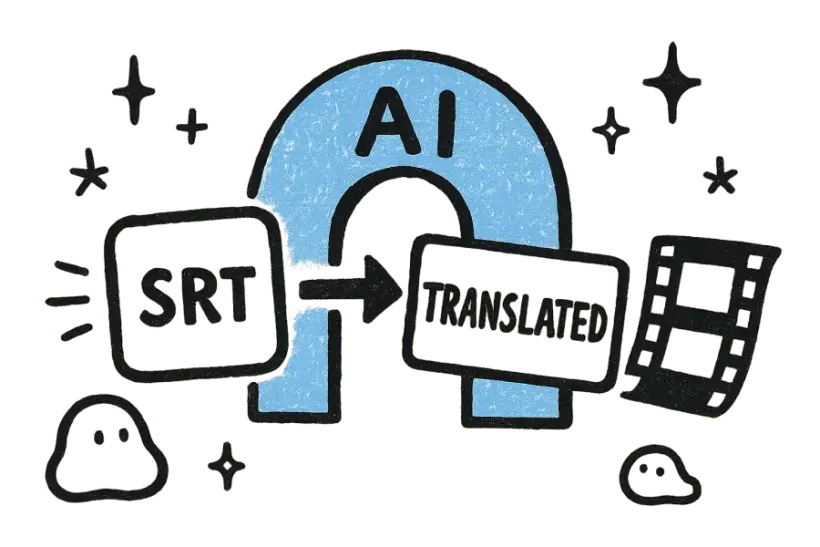 An SRT file passing through an AI archway with a film strip