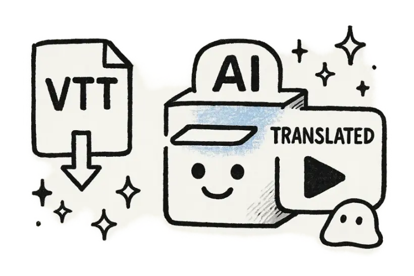 A VTT file passing through an AI machine and returning translated